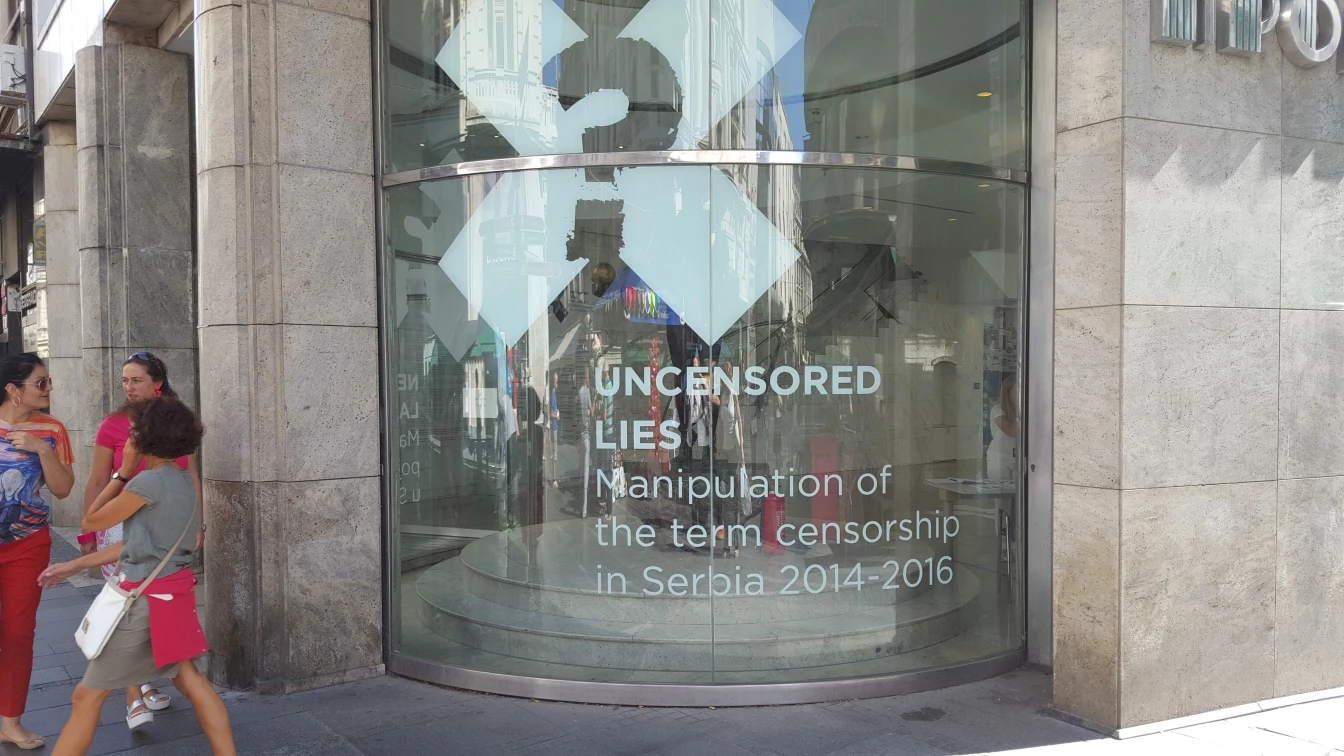 Views of the exhibition Uncensored Lies: Manipulation of the term censorship in Serbia 2014-2016, organised by the Serbian Progressive Party of Prime Minister Vučić, 2016. Photo courtesy to Vlidi.
